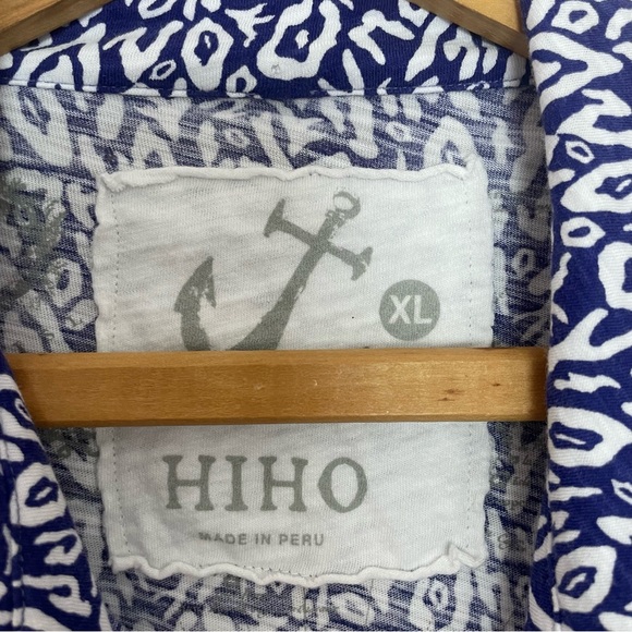 Hiho Blue and White Nautical Patterned Long Sleeve Button Down Top Size XL - Picture 3 of 4